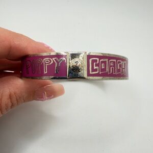 COACH "Poppy" Pink enamel and silver tone 8" bangle bracelet!